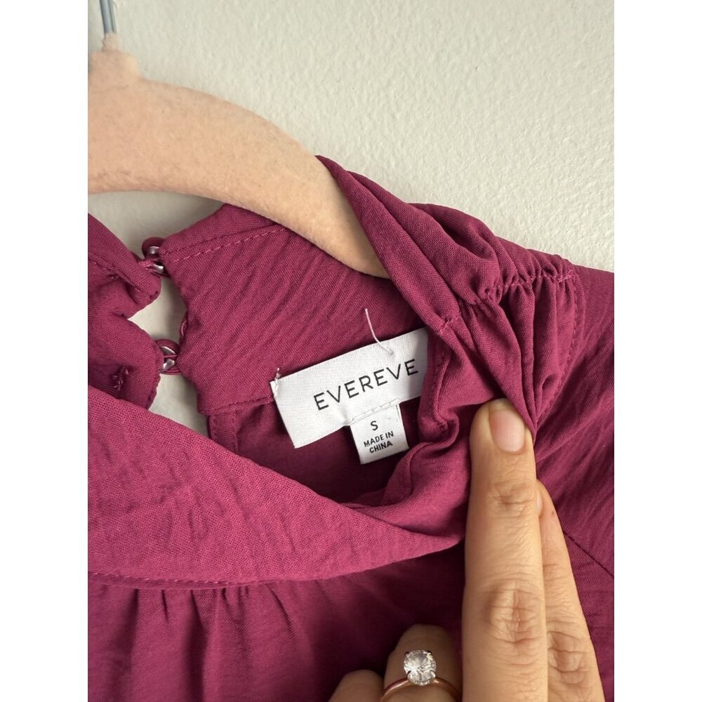 Evereve Mock Neck Blouson Long Sleeve Satin Top Boysenberry Careerwear Office S - Picture 6 of 11
